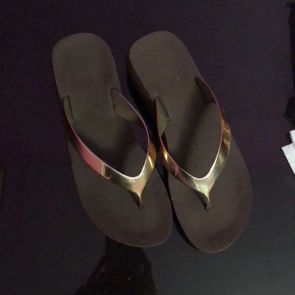 Avon Brown Wedge Flats with Gold Accent